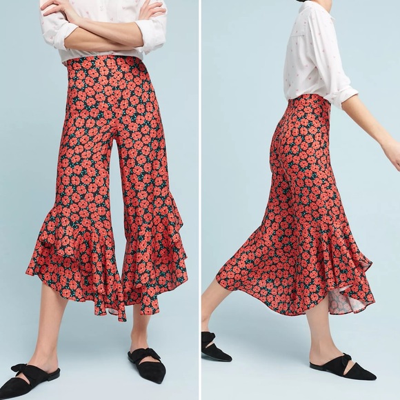 Anthropologie Pants - Anthropologie Ruffle Hem Floral Pants Size 6